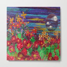 Scarlet Begonias. Textile art Metal Print | Garden, Begonias, Embroideredflowers, Wallhanging, Chic, Painting, Designer, Cheerful, Elegant, Decoratice 