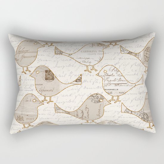 old letter pattern vintage birds art Rectangular Pillow