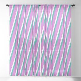 [ Thumbnail: Light Sea Green, Orchid, and Mint Cream Colored Stripes/Lines Pattern Sheer Curtain ]