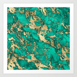 Teal & Gold Marble 01 Art Print