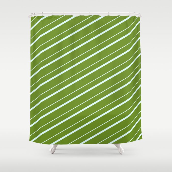 Green & Light Cyan Colored Stripes/Lines Pattern Shower Curtain