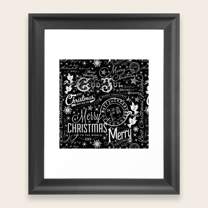 Black And White Christmas Typography Design Framed Art Print By