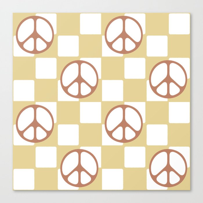 Peace Symbol On Checkerboard \\ Earthy Color Palette Canvas Print