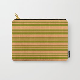 [ Thumbnail: Green & Brown Colored Stripes/Lines Pattern Carry-All Pouch ]