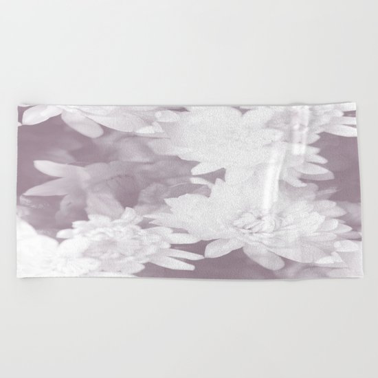 Elegant beauty - white flowers on purple background Beach Towel