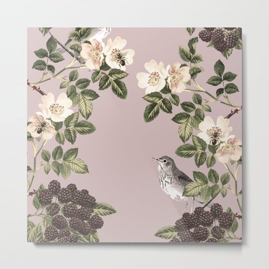 Birds and the Bees Pink Berry Metal Print