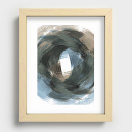 Blue and Beige Modern Abstract Brushstroke Painting Vortex Recessed Framed Print