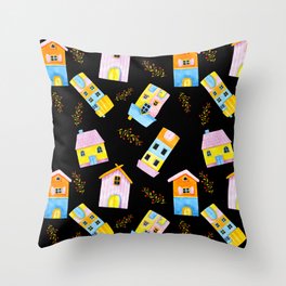cute house pattern Throw Pillow