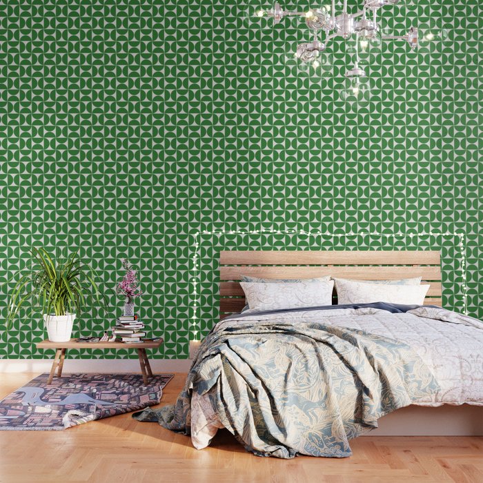 Mid century modern geometric Green forest Wallpaper