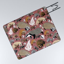Eurasian badgers pattern Pink Picnic Blanket