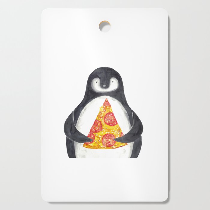 Penguin pizza watercolor painting Cutting Board