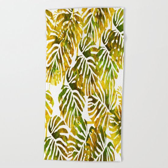Sunset Tropical Leaves Abstract Beach Towel