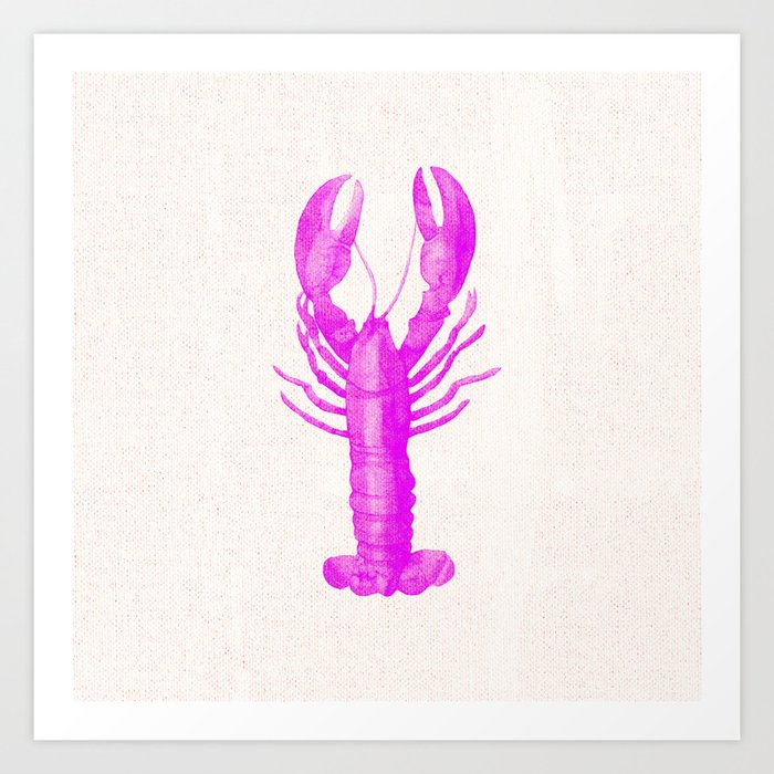 Pink Lobster on Linen Nautical Decor Art Print