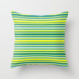 [ Thumbnail: Yellow, Teal, and Light Blue Colored Stripes Pattern Throw Pillow ]