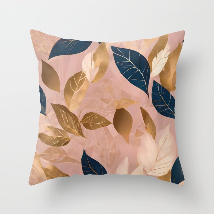 Blush Pink Gold Boho Leaves Popular Collection Throw Pillow