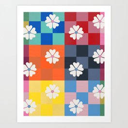 Multicolored Checker And Daisies Art Print