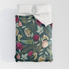 Isobel Floral Midnight Teal - Rose, Peony, Jasmine Comforter