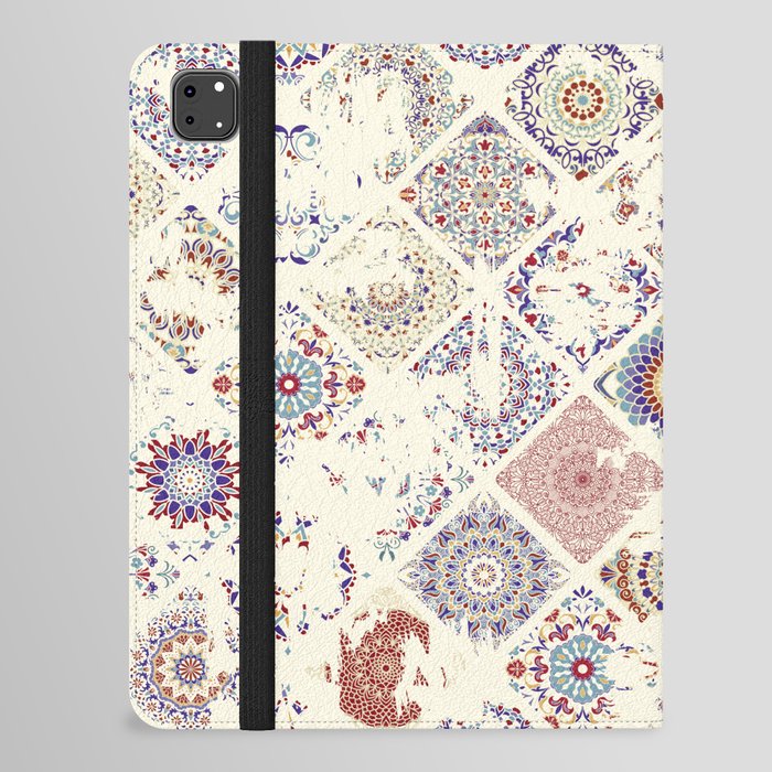 Seamless vintage pattern with an effect of attrition. Patchwork carpet. Hand drawn seamless abstract pattern from tiles. Azulejos tiles patchwork. Portuguese and Spain decor.  iPad Folio Case