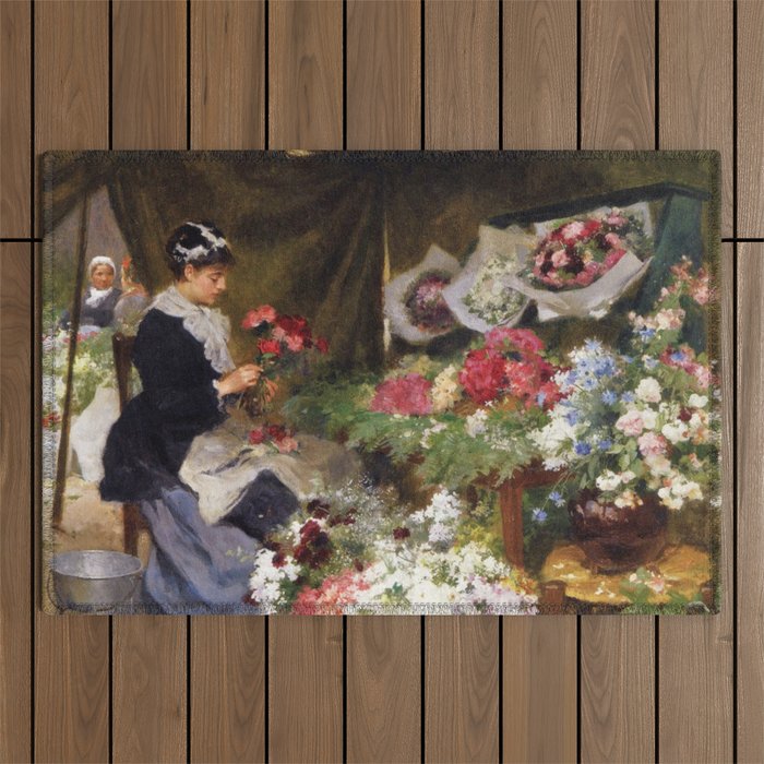 Victor Gabriel Gilbert Flower Seller Making Bouquet c1933 Outdoor Rug