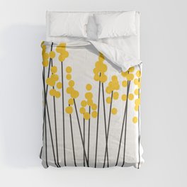 Hello Spring! Yellow/Black Retro Plants on White #decor #society6 #buyart Comforter