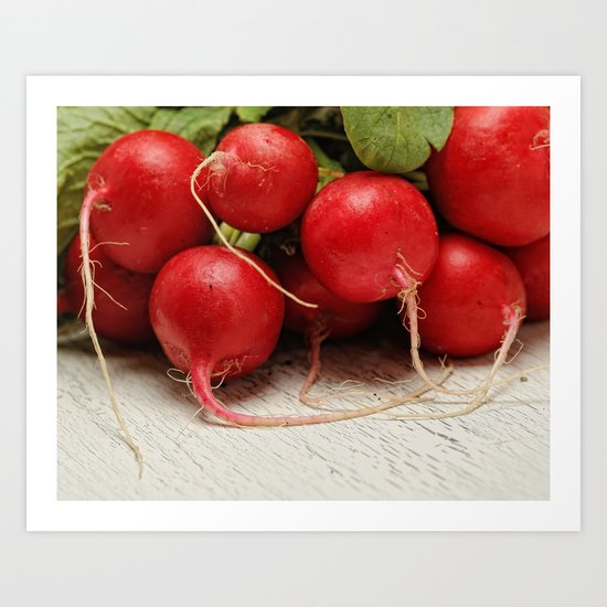Red radishes on a white table. Art Print