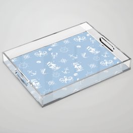 Pale Blue And White Silhouettes Of Vintage Nautical Pattern Acrylic Tray