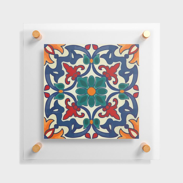 Rustic baroque colorful mexican tile ceramic  Floating Acrylic Print
