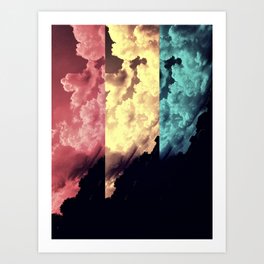 Block Clouds Art Print | Blocked, Fluffy, Color, Pink, Clouds, Photo, Blue, Digital, Scenic, Yellow 