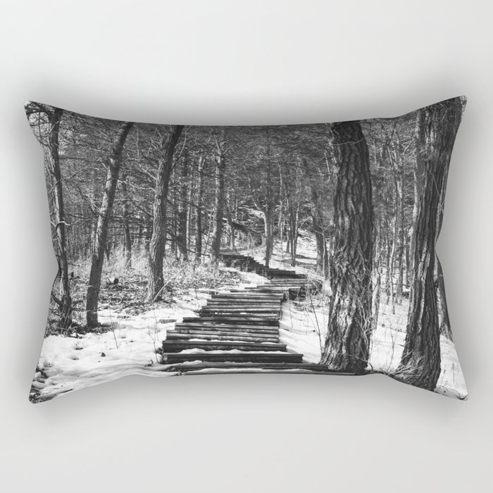 Forest Stairs Black and White Photography Rectangular Pillow