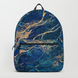 Marble Blue Gold Gem Stone Art Backpack