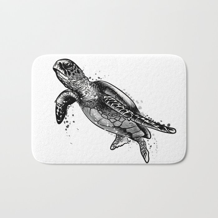 Sea turtle black and white drawing Bath Mat