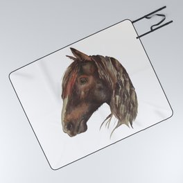 Horse. Watercolor horse. Horse Head. I love horse. Wild horse. Brown horse. Watercolor horse. Picnic Blanket