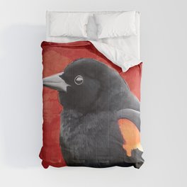 Red-winged Blackbird Bird Painting, Red and Black Comforter