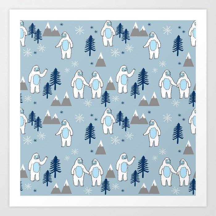 Yeti Winter Christmas Cute Forest Pattern Kids Nursery Holiday Gifts Art Print By Andrealaurendesign Society6
