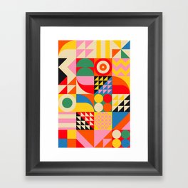 Happy Colorful Geometric Tropical Jungle Framed Art Print