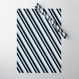 [ Thumbnail: Lavender, Light Blue, and Black Colored Lined Pattern Wrapping Paper ]