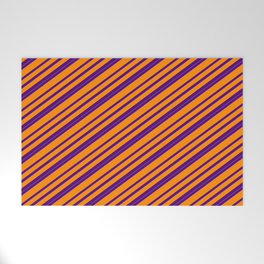 [ Thumbnail: Indigo & Dark Orange Colored Lines Pattern Welcome Mat ]