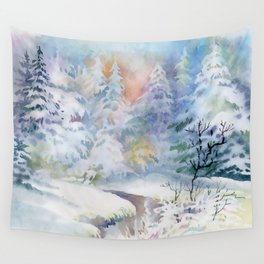 Watercolor winter landscape illustration Wall Tapestry