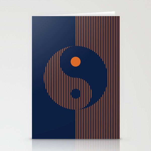 Geometric Lines Ying and Yang XI in Navy Blue Orange Stationery Cards
