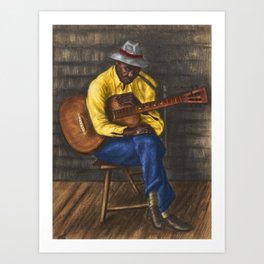 African American Masterpiece Sleepy time down south with guitar portrait painting by Saul Kovner Art Print