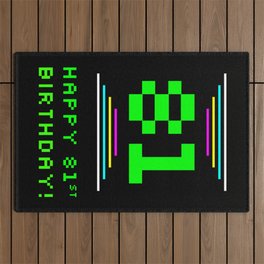 [ Thumbnail: 81st Birthday - Nerdy Geeky Pixelated 8-Bit Computing Graphics Inspired Look Outdoor Rug ]
