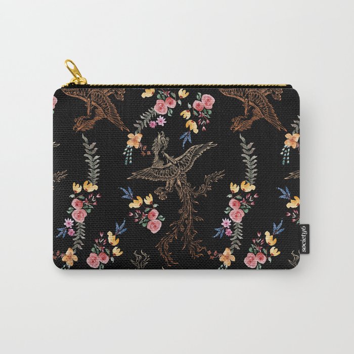 Big bird or Dragon in Watercolor Flowers Carry-All Pouch