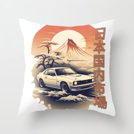JDM car with Japanese landscape on background Throw Pillow