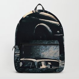 Vintage 500 in Italian Noir Backpack | Digital, Noir, Cute, Italia, Motoring, Automotive, Cobbles, Painting, Automobile, 500 