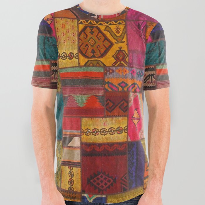 Moroccan Carpet Collage Design All Over Graphic Tee