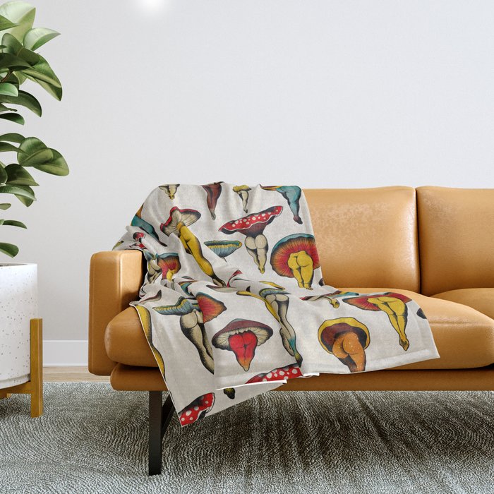 Sexy mushrooms Throw Blanket by CeciTattoos Society6