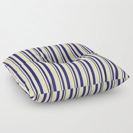 [ Thumbnail: Midnight Blue and Beige Colored Lines Pattern Floor Pillow ]