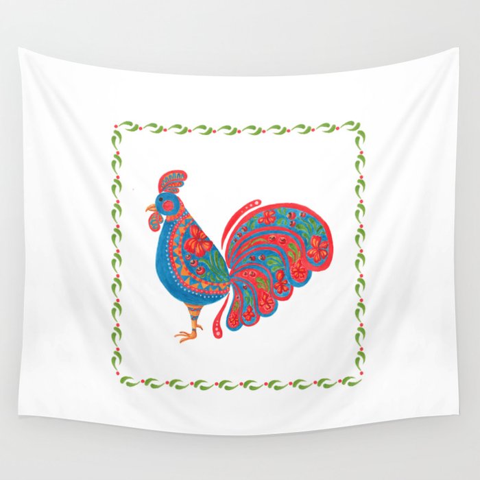 The Blue Roosters Wall Tapestry