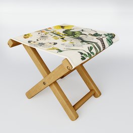 Yellow and White Butterflies and Flowers and Plants Cottagecore Nature Illustration  Folding Stool