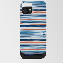Modern Abstract Ocean Wave Stripes in Classic Blues and Orange iPhone Card Case